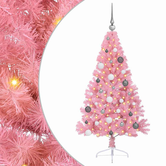 Artificial Pre-lit Christmas Tree with 150 LEDs Pink 150 cm PVC Artificial Pre-lit Christmas Tree with 150 LEDs Pink 150 cm PVC