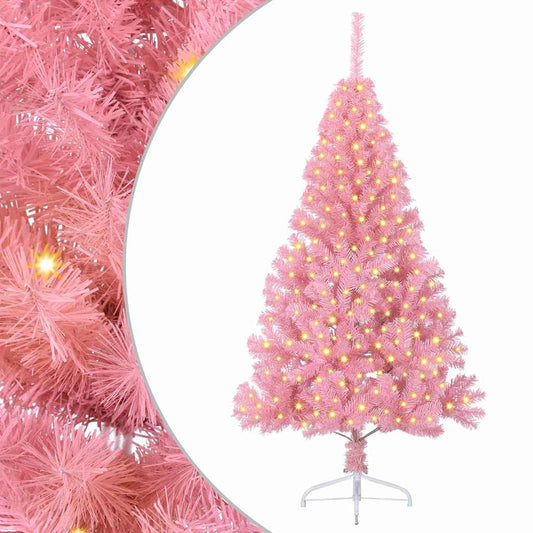 Artificial Pre-lit Christmas Tree with 300 LEDs Pink 180 cm PVC Artificial Pre-lit Christmas Tree with 300 LEDs Pink 180 cm PVC