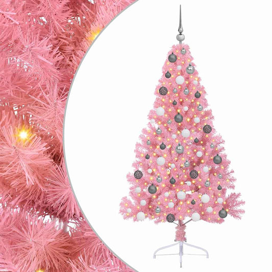 Artificial Pre-lit Christmas Tree with 300 LEDs Pink 180 cm PVC Artificial Pre-lit Christmas Tree with 300 LEDs Pink 180 cm PVC