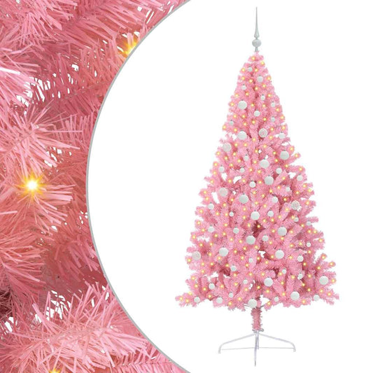 Artificial Pre-lit Christmas Tree with 300 LEDs Pink 180 cm PVC Artificial Pre-lit Christmas Tree with 300 LEDs Pink 180 cm PVC