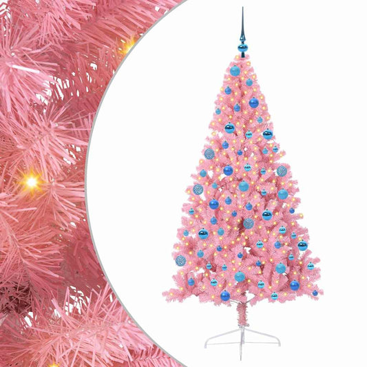 Artificial Pre-lit Christmas Tree with 300 LEDs Pink 180 cm PVC Artificial Pre-lit Christmas Tree with 300 LEDs Pink 180 cm PVC