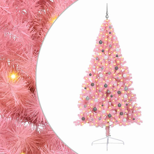 Artificial Pre-lit Christmas Tree with 300 LEDs Pink 240 cm PVC Artificial Pre-lit Christmas Tree with 300 LEDs Pink 240 cm PVC