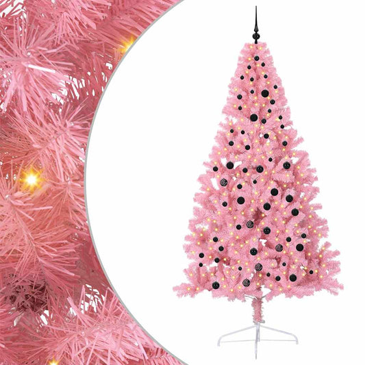 Artificial Pre-lit Christmas Tree with 300 LEDs Pink 240 cm PVC Artificial Pre-lit Christmas Tree with 300 LEDs Pink 240 cm PVC