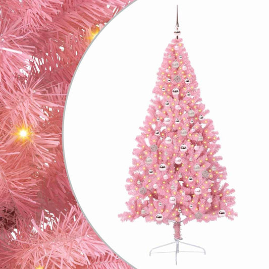 Artificial Pre-lit Christmas Tree with 300 LEDs Pink 240 cm PVC Artificial Pre-lit Christmas Tree with 300 LEDs Pink 240 cm PVC