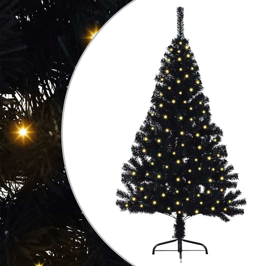 Artificial Pre-lit Christmas Tree Black 150 cm PVC Artificial Pre-lit Christmas Tree Black 150 cm PVC