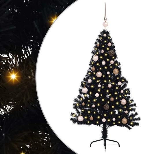 Artificial Pre-lit Christmas Tree Black 150 cm PVC Artificial Pre-lit Christmas Tree Black 150 cm PVC