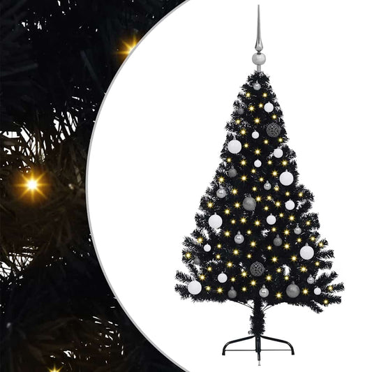 Artificial Pre-lit Christmas Tree Black 150 cm PVC Artificial Pre-lit Christmas Tree Black 150 cm PVC
