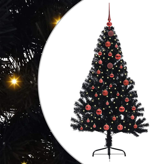 Artificial Pre-lit Christmas Tree Black 150 cm PVC Artificial Pre-lit Christmas Tree Black 150 cm PVC