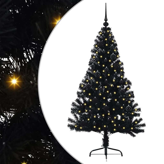 Artificial Pre-lit Christmas Tree Black 150 cm PVC Artificial Pre-lit Christmas Tree Black 150 cm PVC