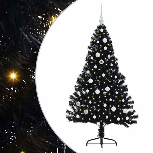 Artificial Pre-lit Christmas Tree Black 150 cm PVC Artificial Pre-lit Christmas Tree Black 150 cm PVC