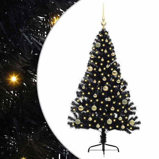 Artificial Pre-lit Christmas Tree Black 150 cm PVC Artificial Pre-lit Christmas Tree Black 150 cm PVC