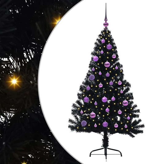 Artificial Pre-lit Christmas Tree Black 150 cm PVC Artificial Pre-lit Christmas Tree Black 150 cm PVC
