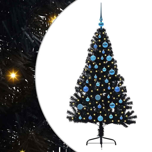Artificial Pre-lit Christmas Tree Black 150 cm PVC Artificial Pre-lit Christmas Tree Black 150 cm PVC