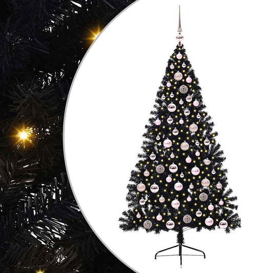 Artificial Pre-lit Christmas Tree Black 180 cm PVC Artificial Pre-lit Christmas Tree Black 180 cm PVC