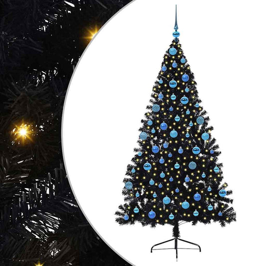 Artificial Pre-lit Christmas Tree Black 180 cm PVC Artificial Pre-lit Christmas Tree Black 180 cm PVC