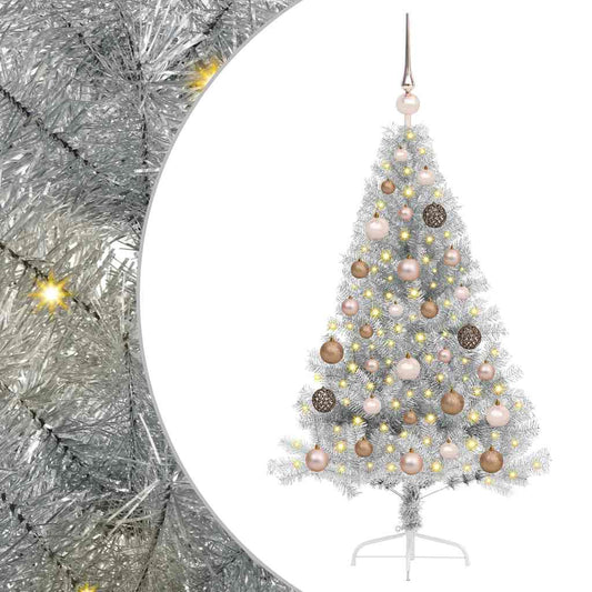 Artificial Pre-lit Christmas Tree Silver 120 cm PET Artificial Pre-lit Christmas Tree Silver 120 cm PET