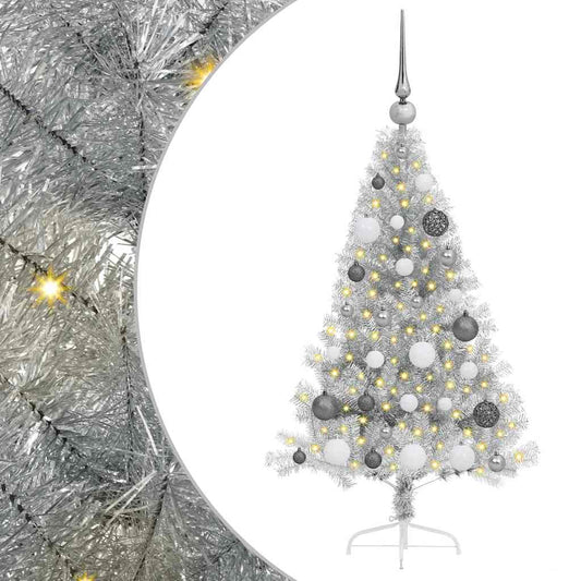 Artificial Pre-lit Christmas Tree Silver 120 cm PET Artificial Pre-lit Christmas Tree Silver 120 cm PET