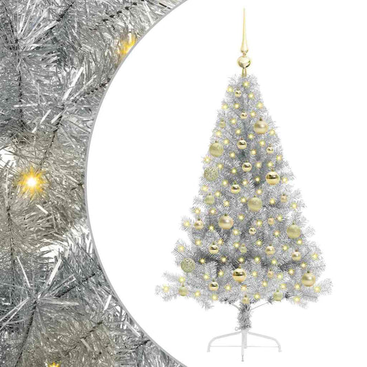 Artificial Pre-lit Christmas Tree Silver 120 cm PET Artificial Pre-lit Christmas Tree Silver 120 cm PET
