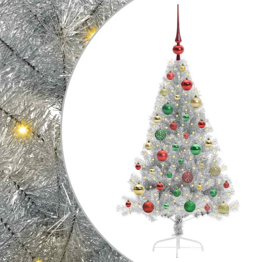 Artificial Pre-lit Christmas Tree Silver 120 cm PET Artificial Pre-lit Christmas Tree Silver 120 cm PET