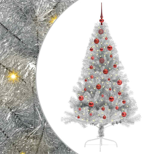 Artificial Pre-lit Christmas Tree Silver 150 cm PET Artificial Pre-lit Christmas Tree Silver 150 cm PET