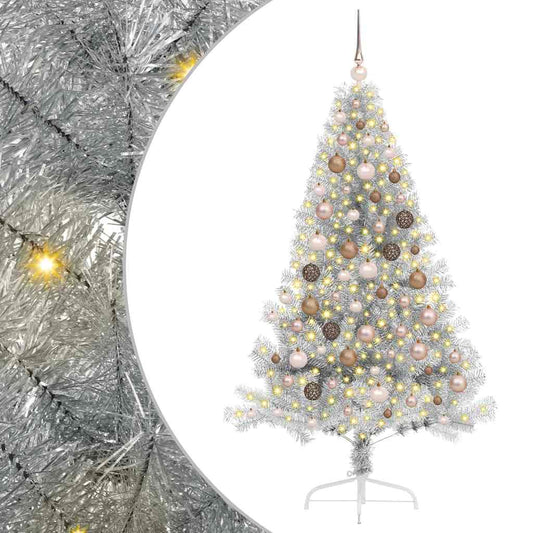 Artificial Pre-lit Christmas Tree Silver 180 cm PET Artificial Pre-lit Christmas Tree Silver 180 cm PET