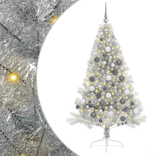 Artificial Pre-lit Christmas Tree Silver 180 cm PET Artificial Pre-lit Christmas Tree Silver 180 cm PET