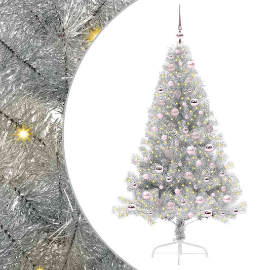 Artificial Pre-lit Christmas Tree Silver 180 cm PET Artificial Pre-lit Christmas Tree Silver 180 cm PET