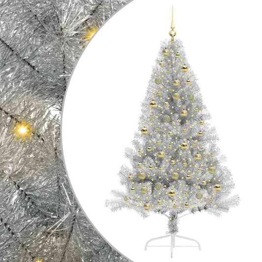Artificial Pre-lit Christmas Tree Silver 180 cm PET Artificial Pre-lit Christmas Tree Silver 180 cm PET
