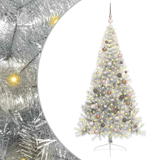 Artificial Pre-lit Christmas Tree Silver 210 cm PET Artificial Pre-lit Christmas Tree Silver 210 cm PET