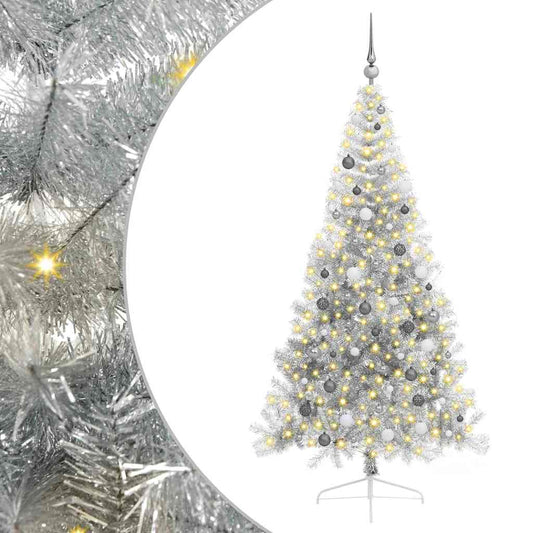 Artificial Pre-lit Christmas Tree Silver 210 cm PET Artificial Pre-lit Christmas Tree Silver 210 cm PET