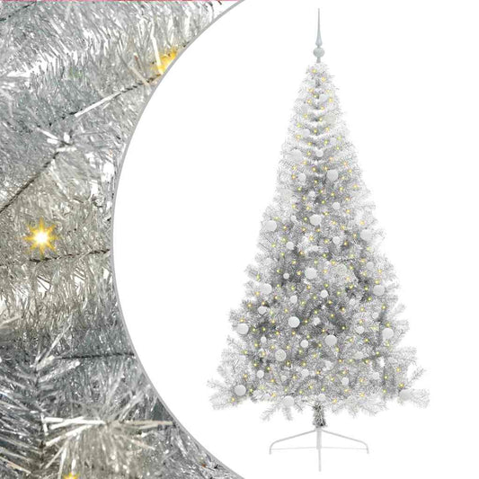 Artificial Pre-lit Christmas Tree Silver 210 cm PET Artificial Pre-lit Christmas Tree Silver 210 cm PET