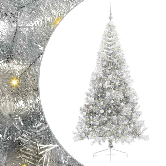 Artificial Pre-lit Christmas Tree Silver 240 cm PET Artificial Pre-lit Christmas Tree Silver 240 cm PET