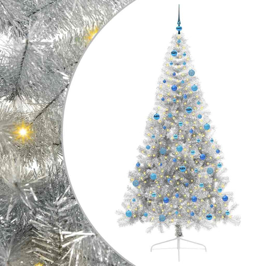 Artificial Pre-lit Christmas Tree Silver 240 cm PET Artificial Pre-lit Christmas Tree Silver 240 cm PET