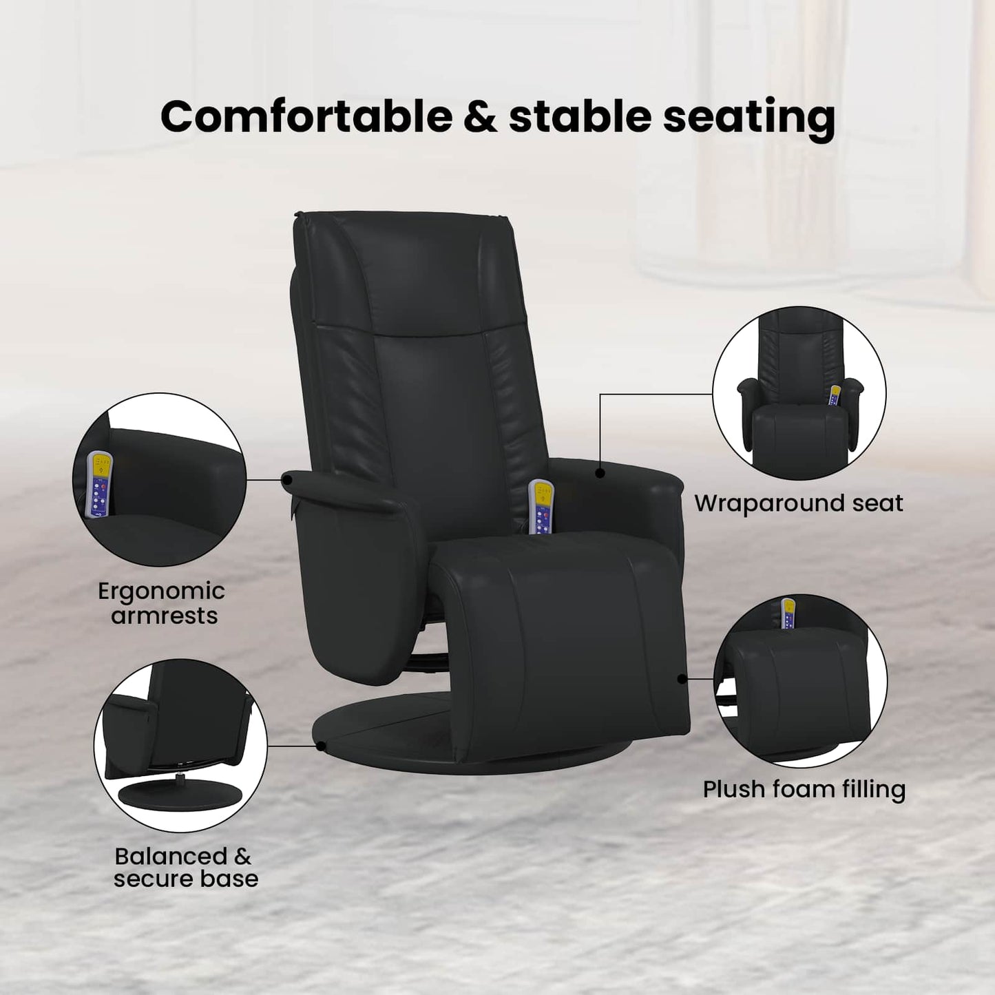 Swivel Massage Recliner Chair Black 71 x 90 x 105 cm