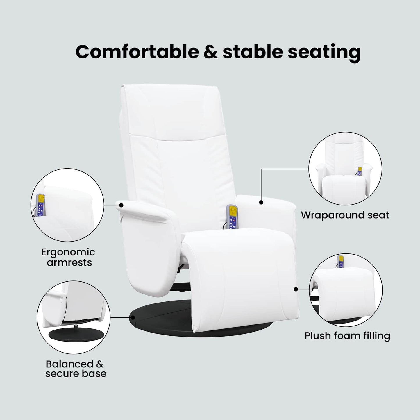 Swivel Massage Recliner Chair White 71 x 90 x 105 cm