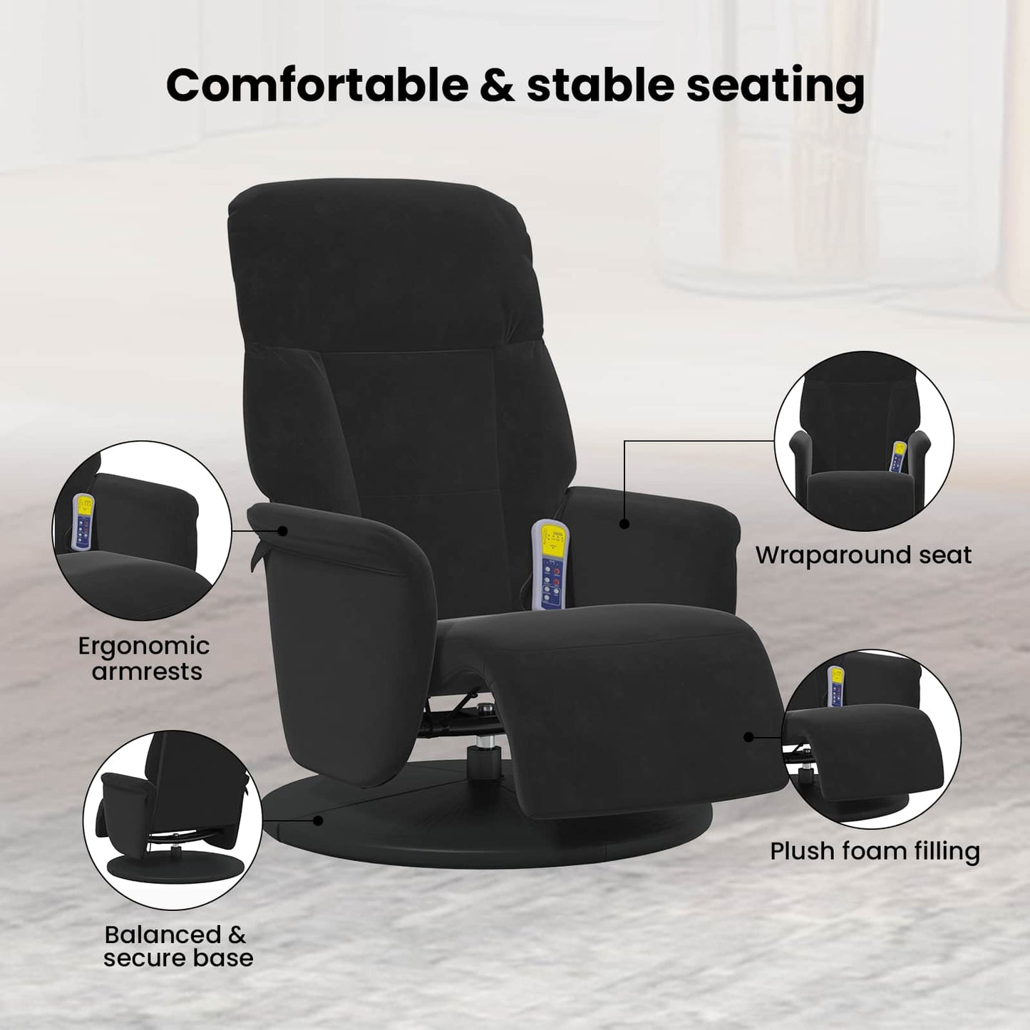 Massage Recliner Chair Black 91 x 71 x 105 cm Velvet