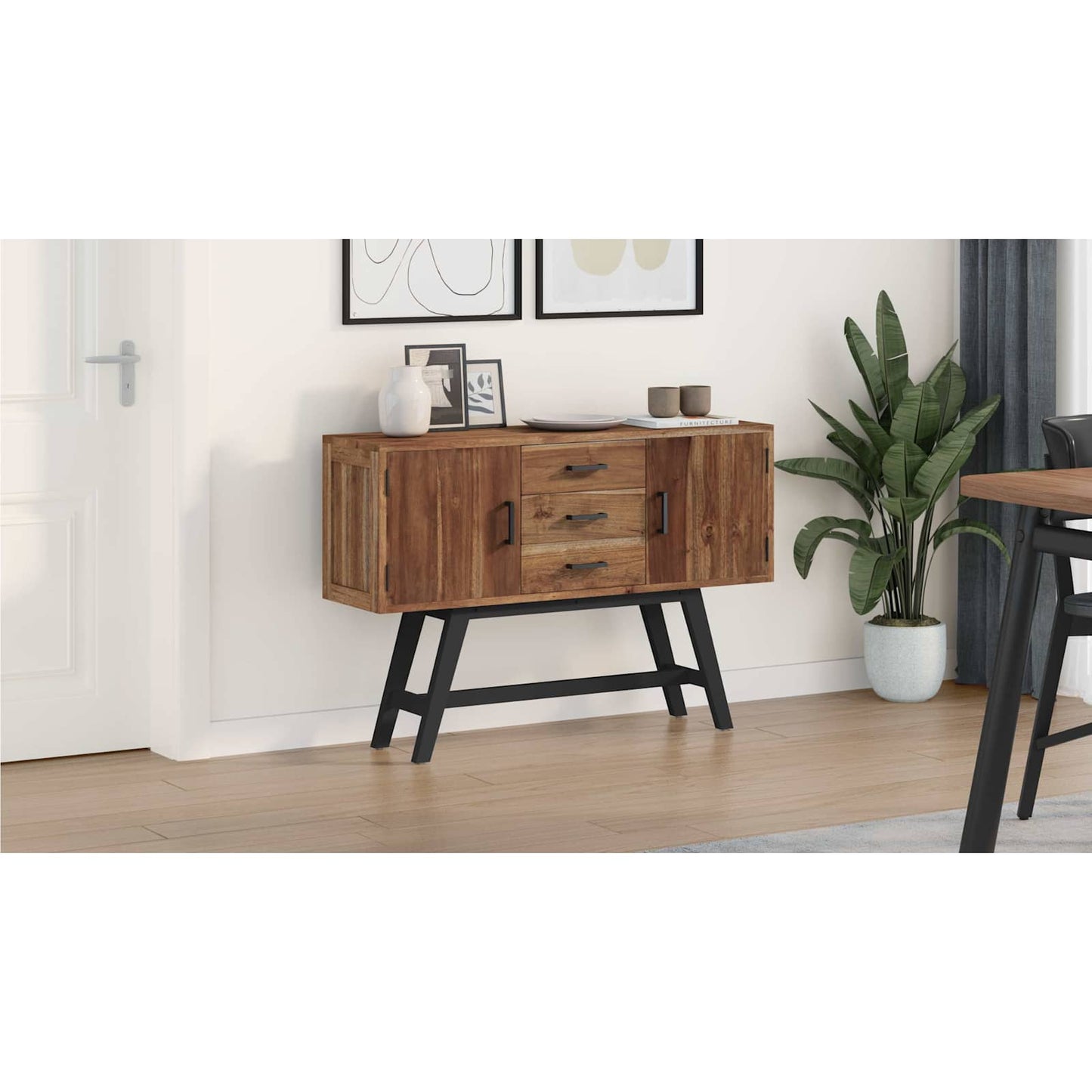 TV Stand with Drawer Natural 110 x 30 x 75 cm Solid Teak Wood