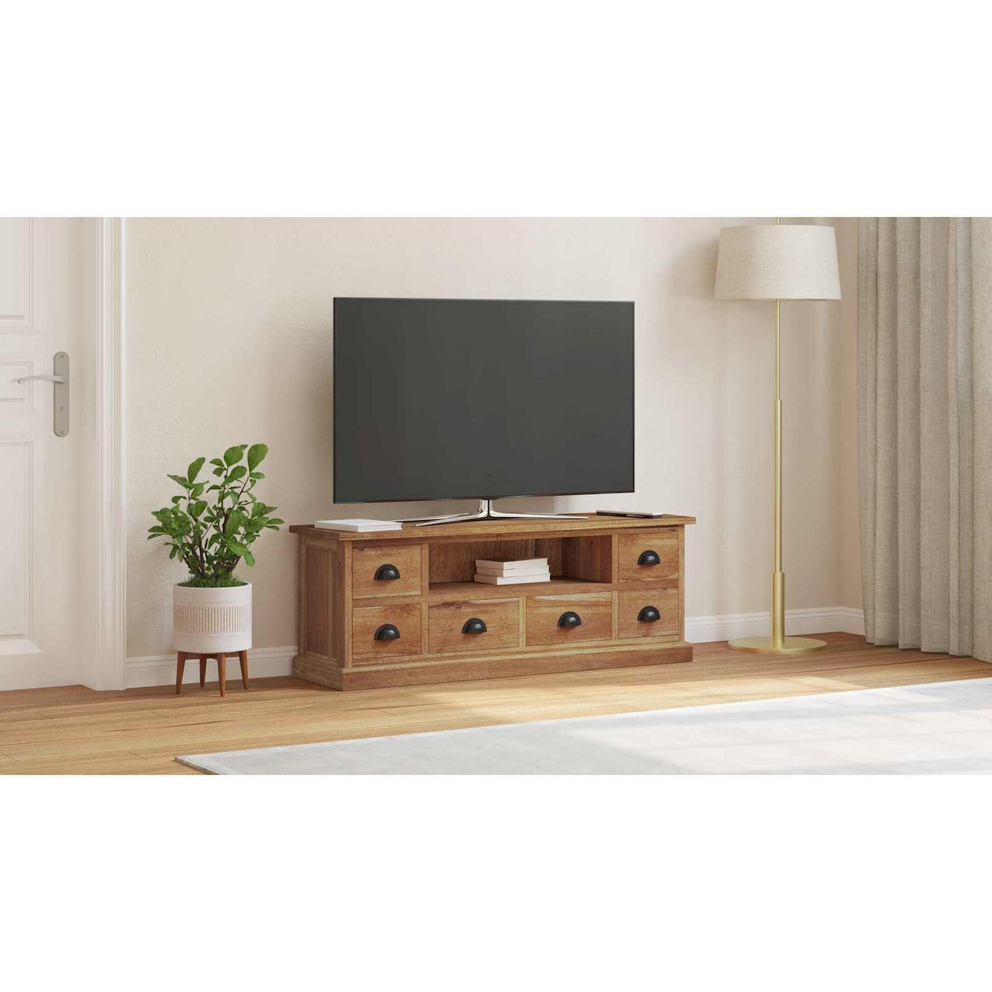 TV Stand with Drawer Natural 110 x 30 x 40 cm Solid Teak Wood