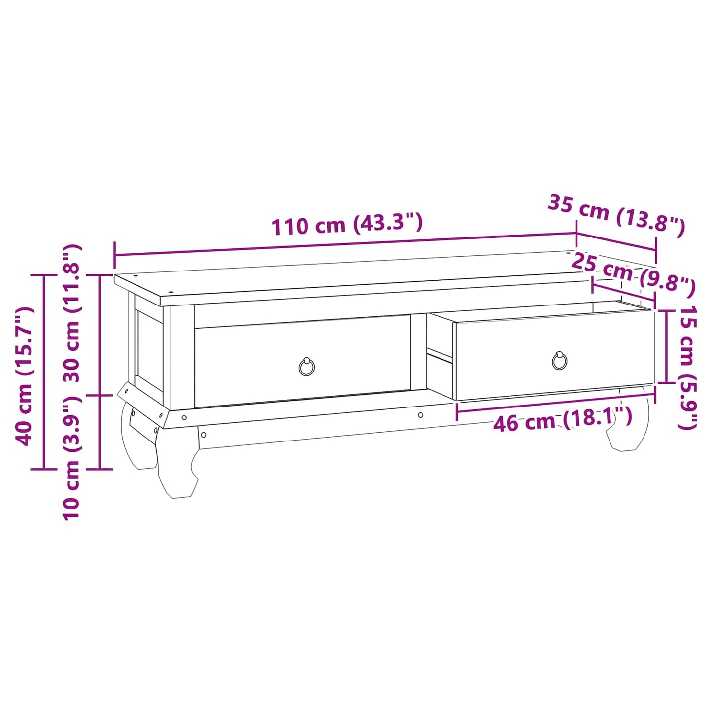 TV Stand with Drawer Natural 110 x 35 x 40 cm Solid Teak Wood