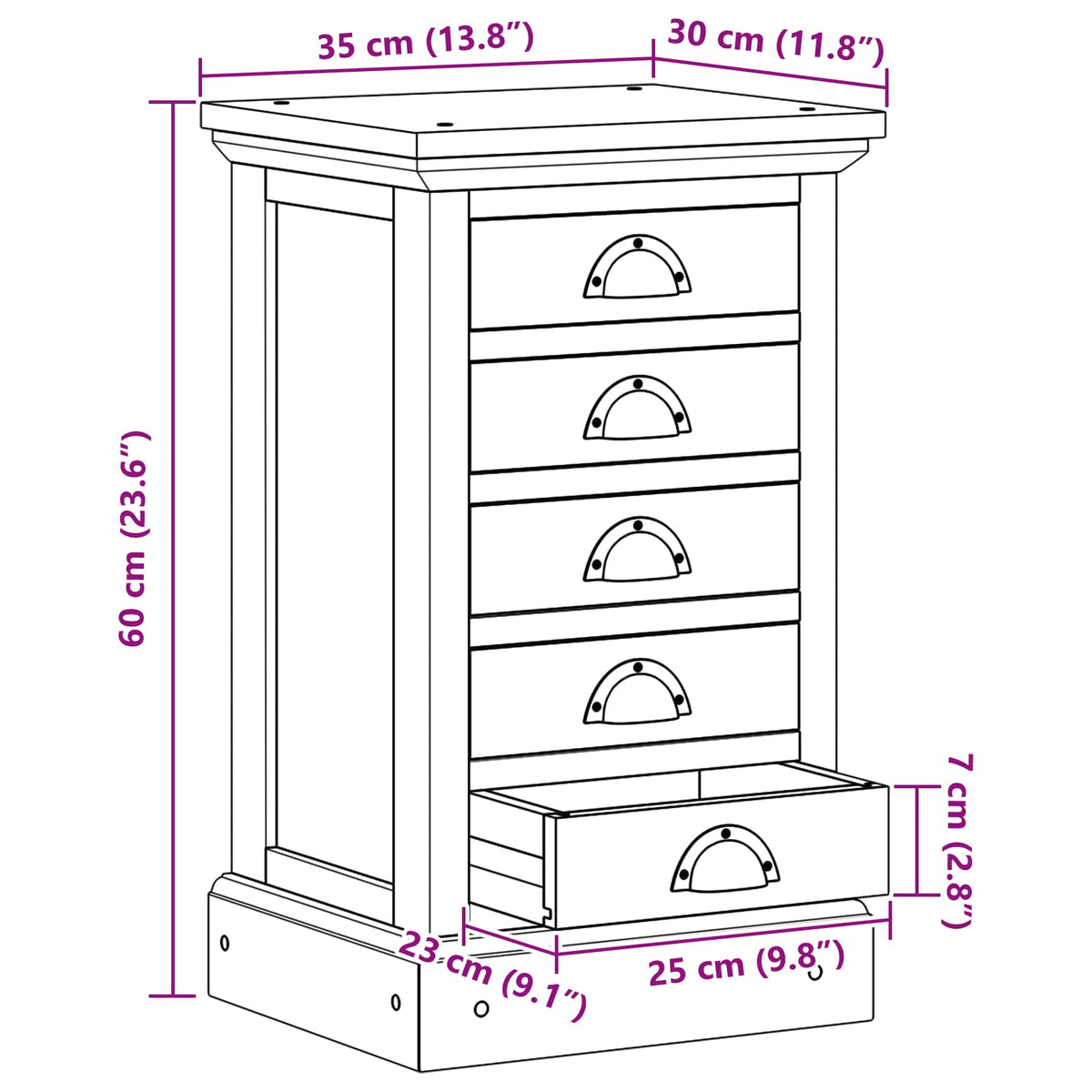 Chest of Drawers Natural 35 x 30 x 60 cm Solid Teak Wood
