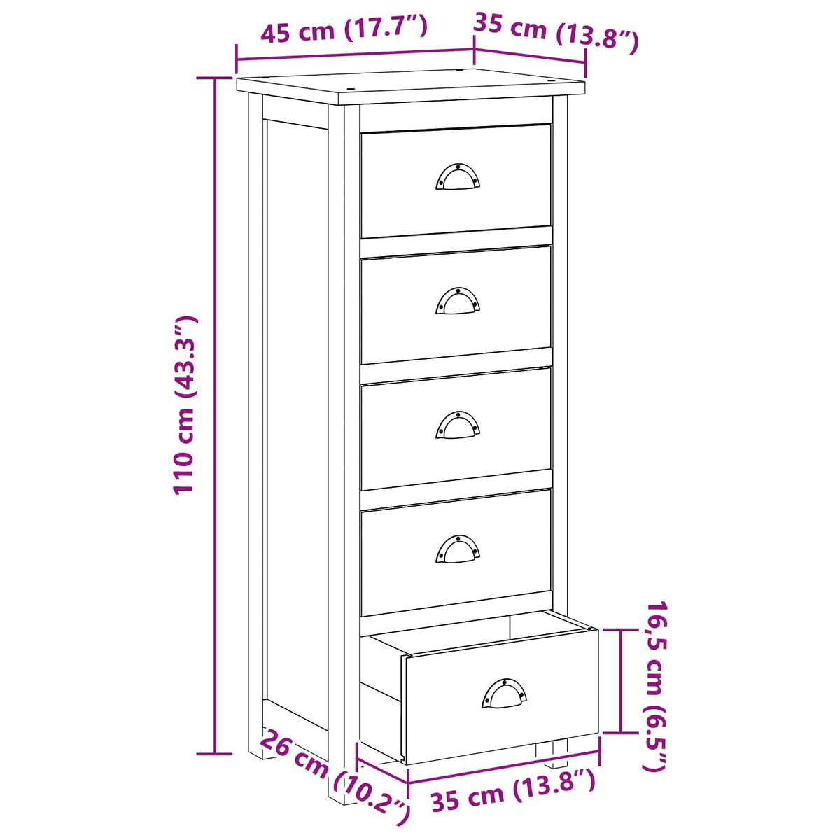 Chest of Drawers Natural 45 x 35 x 110 cm Solid Teak Wood