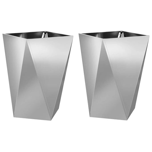 Planter 2 pcs Silver 50 x 50 x 75 cm Galvanised Steel Planter 2 pcs Silver 50 x 50 x 75 cm Galvanised Steel