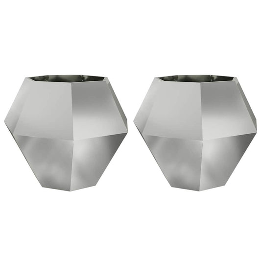Planter 2 pcs Silver 100 x 100 x 80 cm Galvanised Steel Planter 2 pcs Silver 100 x 100 x 80 cm Galvanised Steel