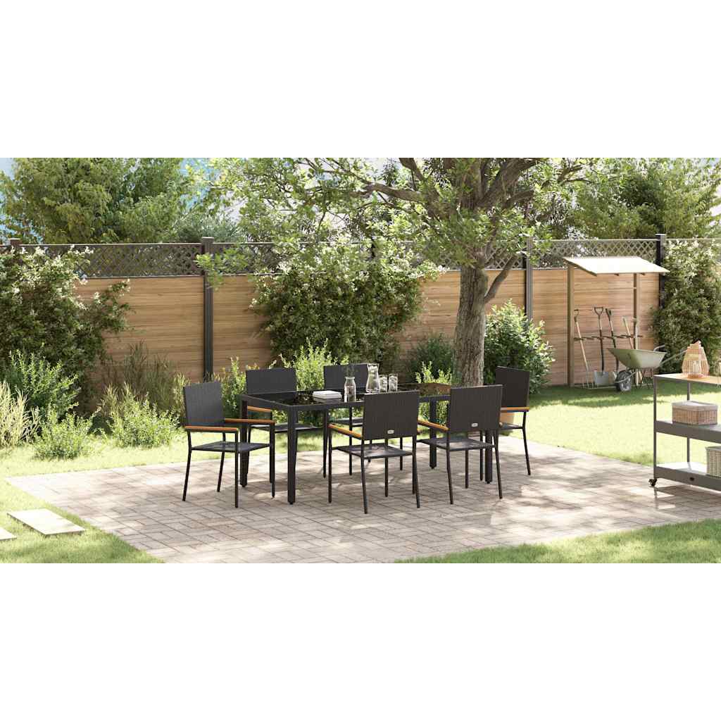Garden Dining Set 7 pcs Black Poly Rattan
