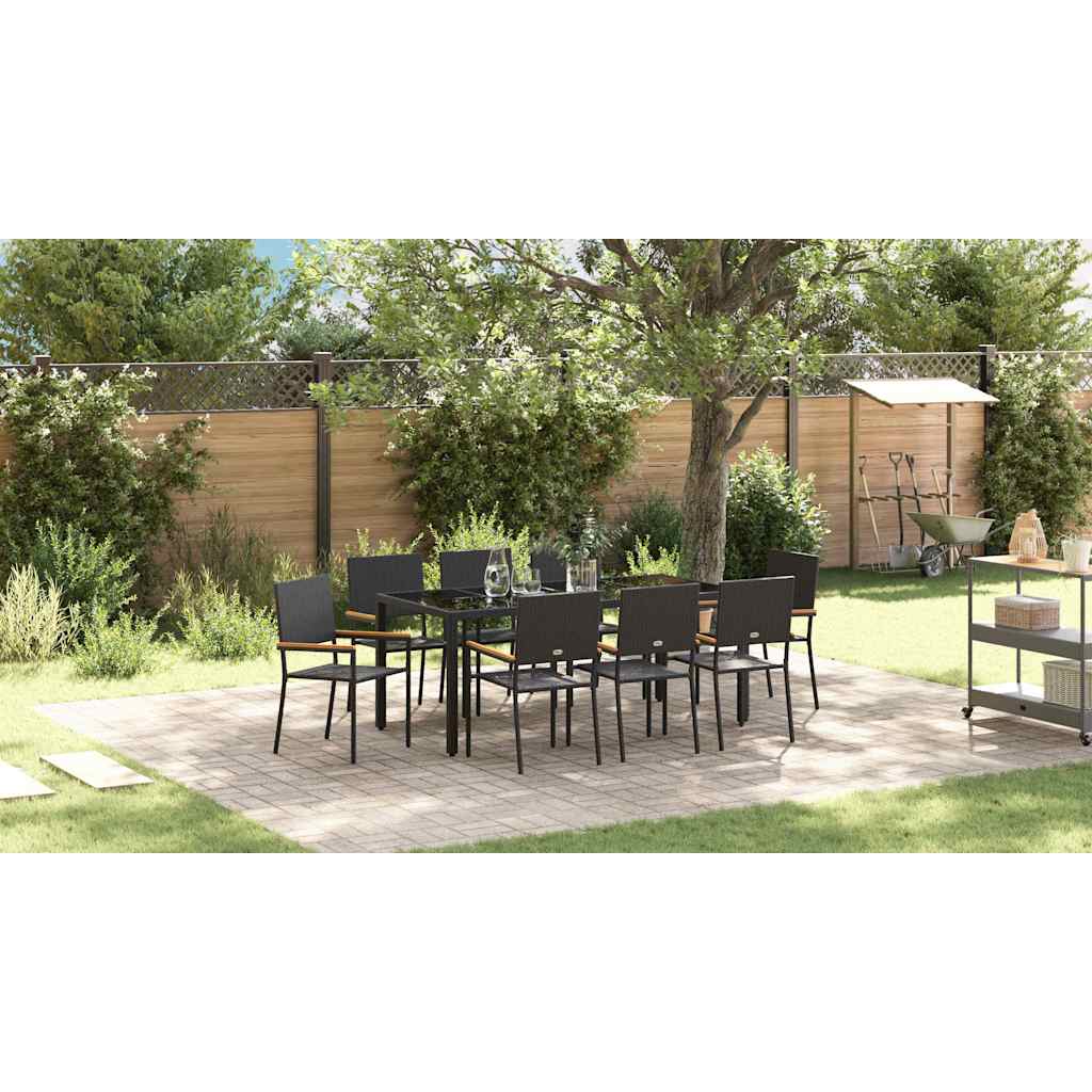 Garden Dining Set 9 pcs Black Poly Rattan