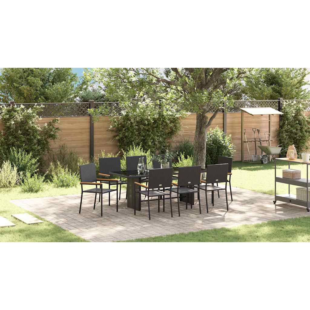 Garden Dining Set 9 pcs Black Poly Rattan
