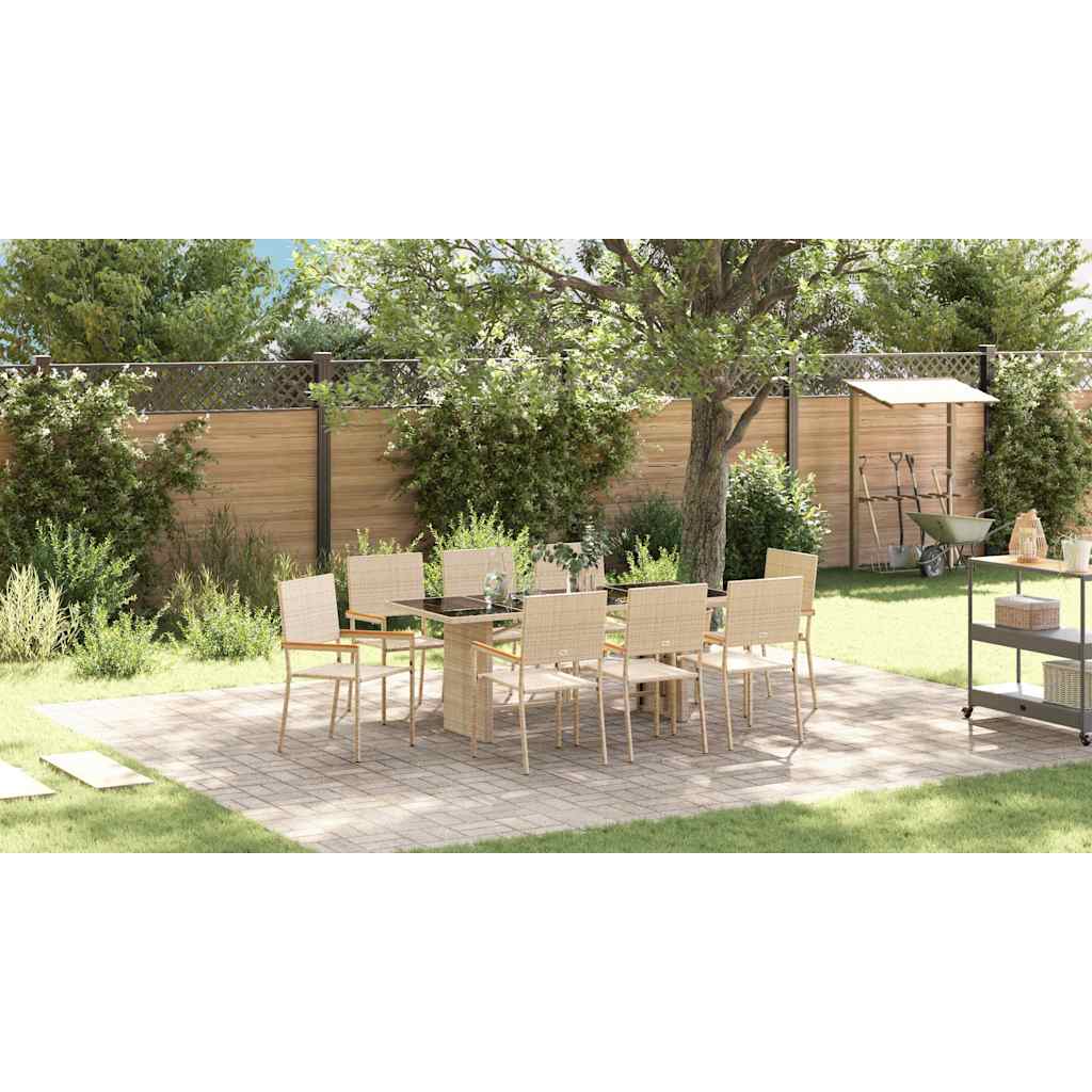 Garden Dining Set 9 pcs Beige Poly Rattan