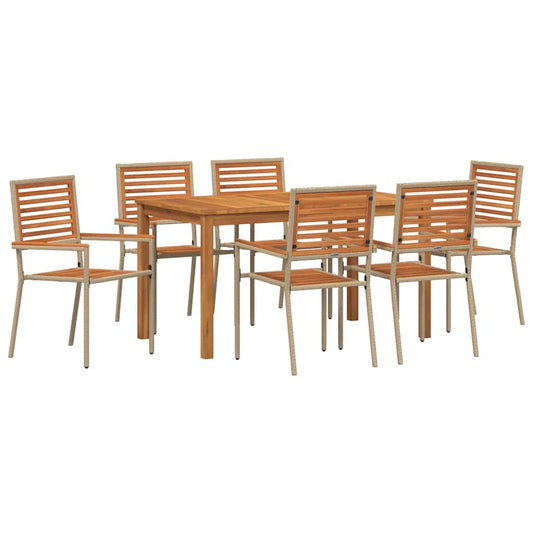 Garden Dining Set 7 pcs Beige Solid Acacia Wood Garden Dining Set 7 pcs Beige Solid Acacia Wood
