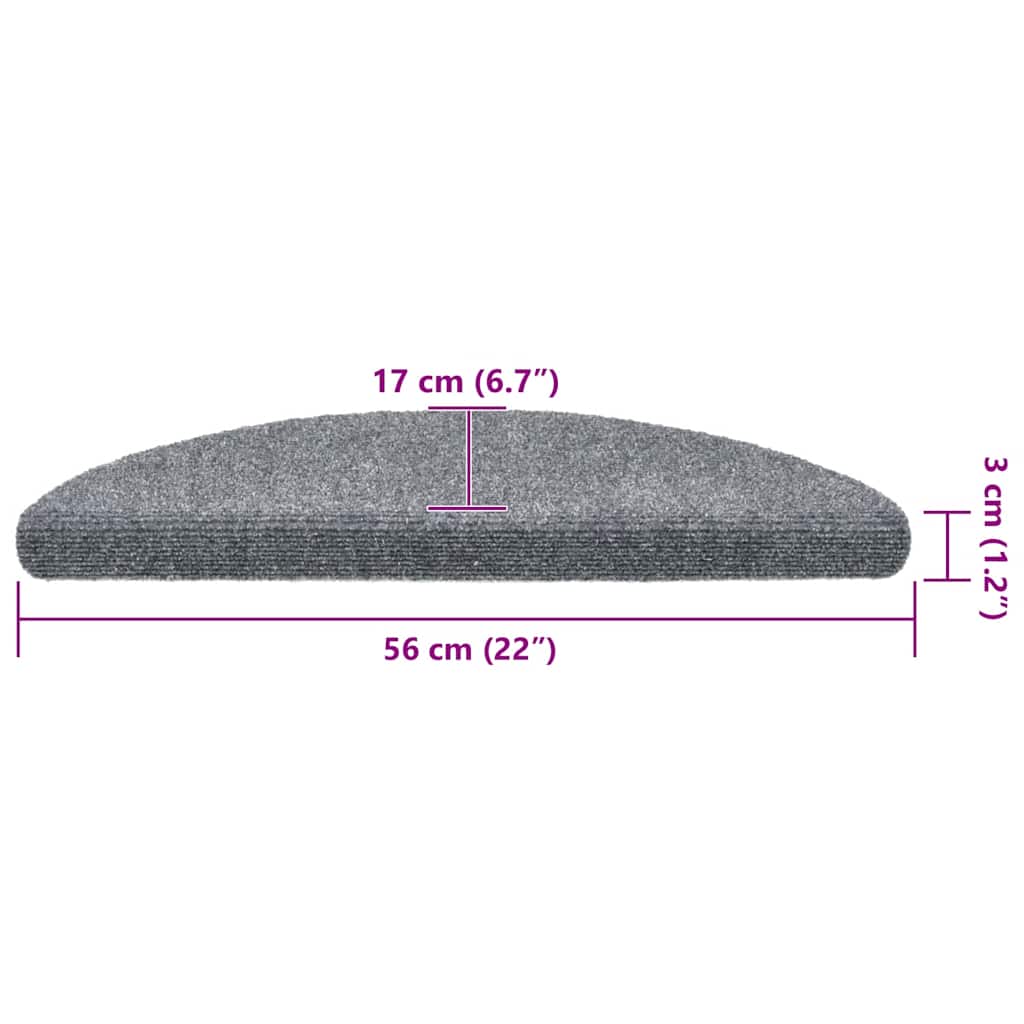Stair Mats Self-adhesive 30 pcs 56x17x3cm Light Grey Half Round
