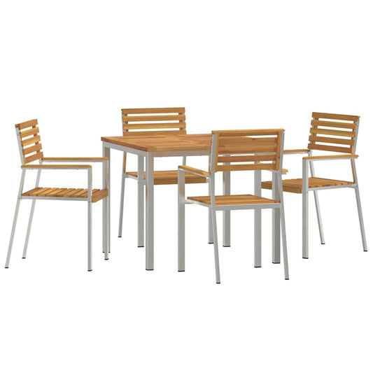 Garden Dining Set 5 pcs Solid Acacia Wood and Stainless Steel Garden Dining Set 5 pcs Solid Acacia Wood and Stainless Steel